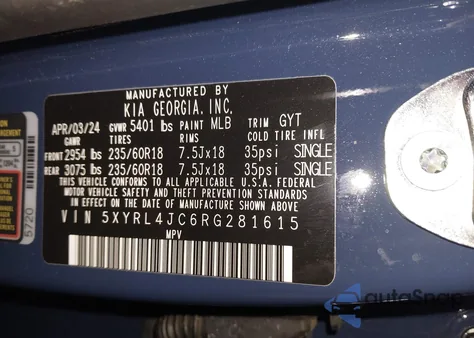 2024 Kia Sorento S z USA, uszkodzony, nr VIN 5XYRL4JC6RG281615